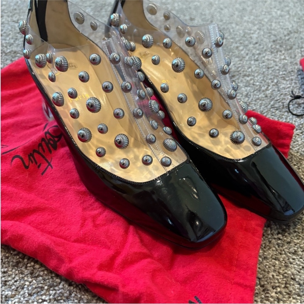 Christian Louboutin Black and Silver Studded Heels